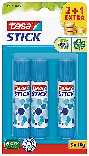 tesa Stick Klebestift ecoLogo rund, ökologisch, 3 x 10g, blau von tesa