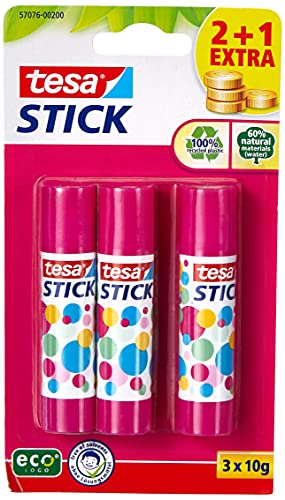 tesa Stick ecoLogo - Geruchsneutraler Klebestift für Papier und Pappe - Lösungsmittelfrei und Umweltschonend - 3 x 10 g von tesa