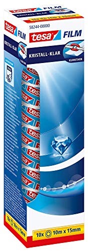 tesa tesafilm kristall-klar - Hochtransparentes, alterungsbeständiges Klebeband mit starker Haftung - 10 m x 15 mm - 10er Pack von tesa