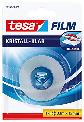 tesa tesafilm kristall-klar - Hochtransparentes, alterungsbeständiges Klebeband mit starker Haftung - 33 m x 15 mm von tesa