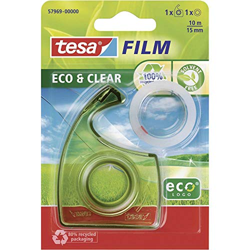 tesafilm Eco & Clear + Easy Cut Handabroller, Blister 10m:15mm von tesa