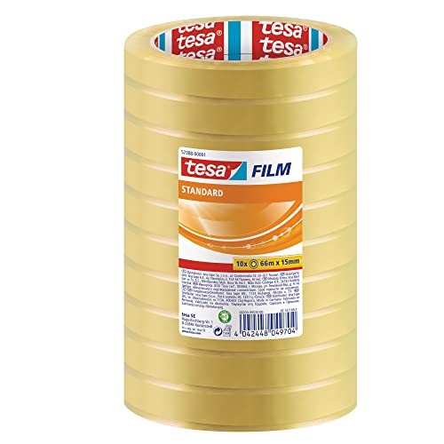 tesafilm standard - Transparentes Multifunktions-Klebeband für Heim- Schul- und Büroanwendungen - 66 m x 15 mm - 10er Pack von tesa