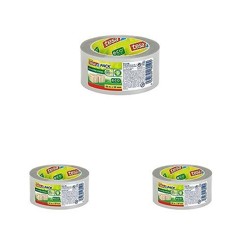 tesapack ECO & ULTRA STRONG ecoLogo - transparentes Kunststoff-Packband mit extra starker Haftkraft - umweltfreundliches Klebeband, lösemittelfrei hergestellt - 66 m x 50 mm (Packung mit 3) von tesa