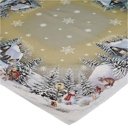 texpot Tischdecke 100 x 100 cm Stickerei Winterdorf Weihnachten Winter Weihnachtstischdecke von texpot