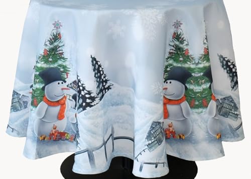 texpot Tischdecke 150 cm rund Schneemann Weihnachten Weihnachtstischdecke von texpot