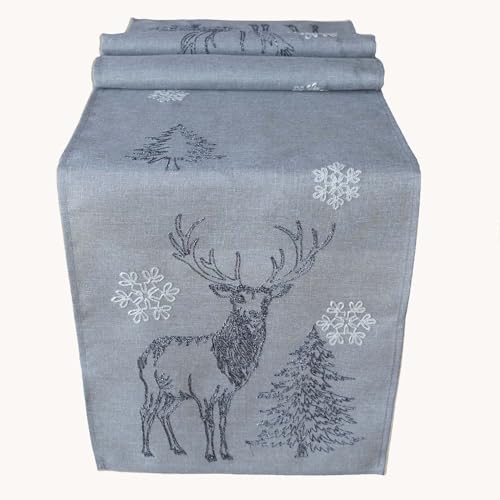 texpot Tischläufer 40 x 140 cm Stickerei Elch Bäume Weihnachten Winter Deko von texpot