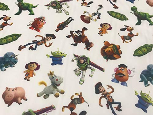 Disney-Stoff, Toy Story, weiß, Baumwollstoffe, Bastelstoffe, Arbeitsstoffe, Patchworkstoffe, Stoffe als Meterware, 1 m x 140 cm. von textil pertex