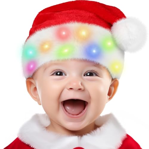 tgosomt Weihnachtsmütze, leuchtende Weihnachtsmütze mit LED-Lichtern, blinkende Weihnachtsmannmütze für Erwachsene/Kinder/Baby (Baby) von tgosomt