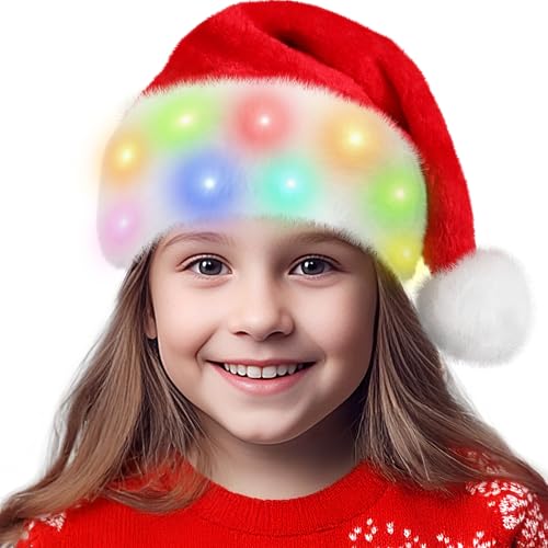 tgosomt Weihnachtsmütze, leuchtende Weihnachtsmütze mit LED-Lichtern, blinkende Weihnachtsmannmütze für Erwachsene/Kinder/Baby (Kinder) von tgosomt