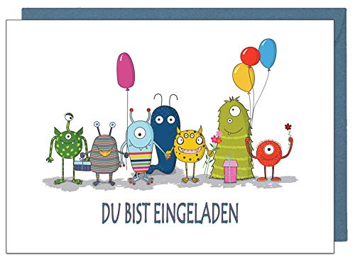 20 Einladungskarten Kindergeburtstag: Monster Party Geburtstagseinladungen Einladungen Geburtstag Kinder Mädchen (20 Karten mit 20 passenden Umschlägen Briefumschlägen) von the lazy panda card company