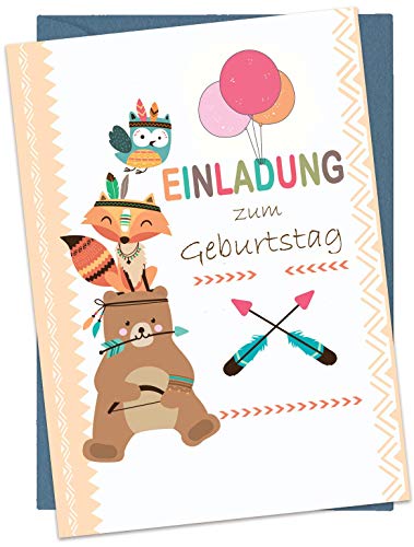 The Lazy Panda Card Company Set: 20 Einladungskarten Kindergeburtstag: Tiere Geburtstagseinladungen Einladungen Geburtstag Kinder Mädchen (20 Karten mit 20 passenden Umschlägen Briefumschlägen) von the lazy panda card company