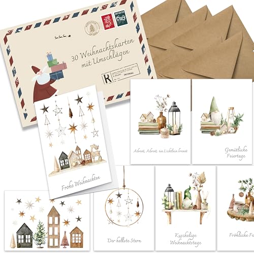 Weihnachtskarten mit Umschlag Set 30 Gemütliche und traditionelle Weihnachten - Klappkarten Weihnachtsgrußkarten von the lazy panda card company