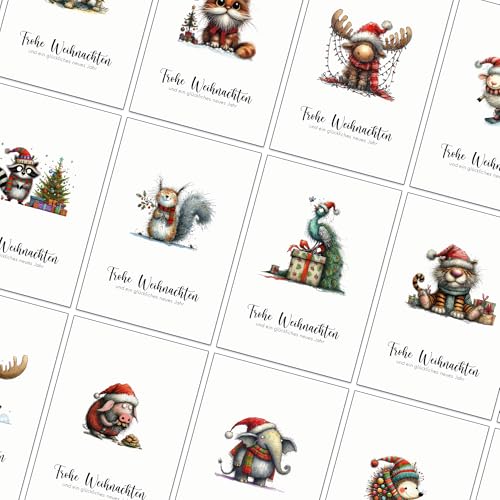 Weihnachtskarten mit Umschlag Set 30 Skurrile weihnachtliche Tiere - Klappkarten Weihnachtsgrußkarten von the lazy panda card company