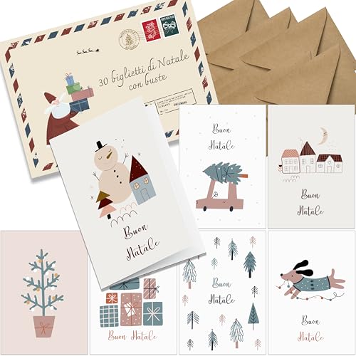 the lazy panda card company 30er Set Weihnachtskarten mit Umschlag - auf Italienisch - A6 Klappkarten Weihnachtskarten von the lazy panda card company