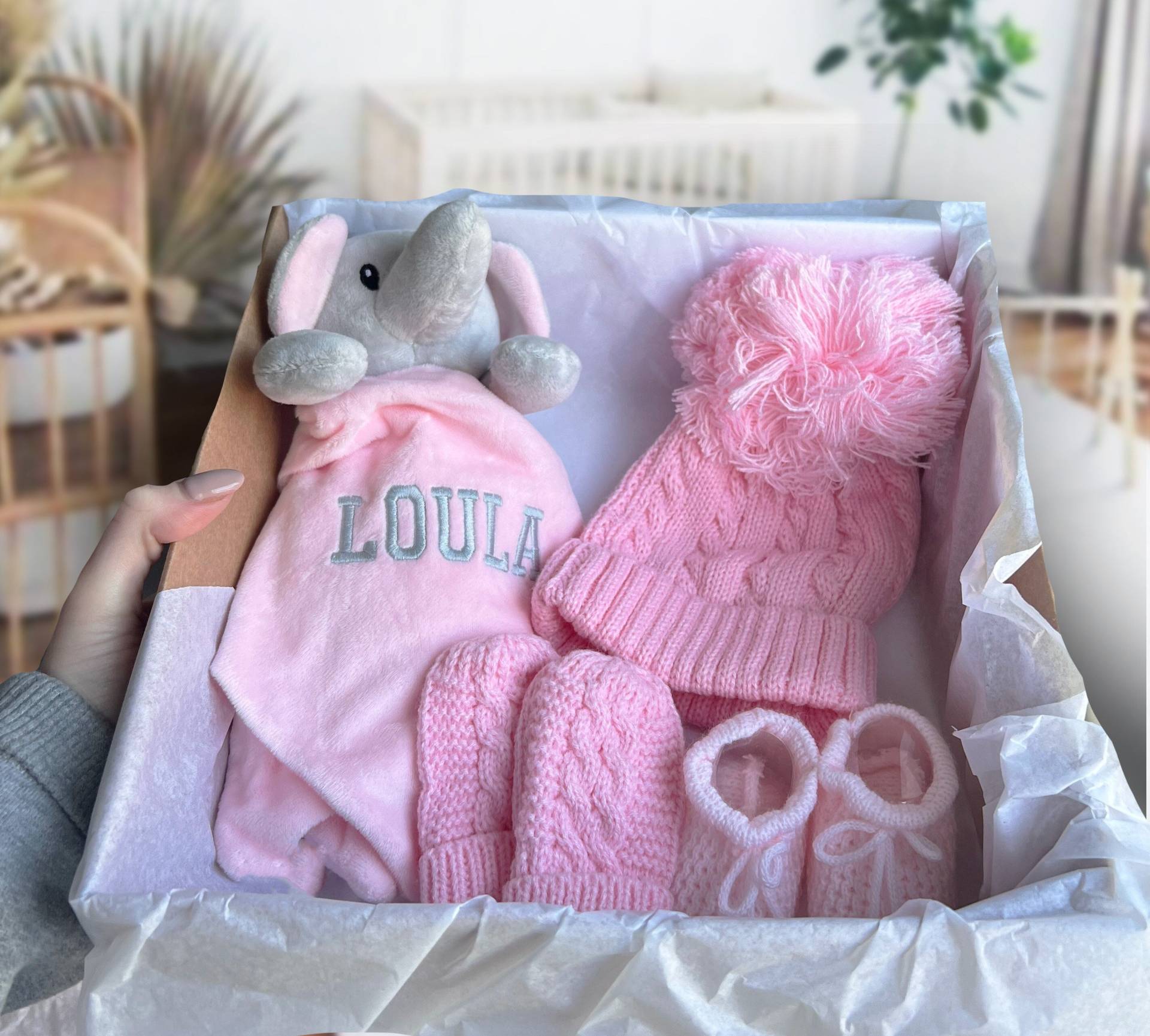Personalisierte Baby-Dusche-Geschenk, Baby-Elefant Geschenk, Baby-Geschenk-Set, Baby-Mädchen Tröster Set von thebababee