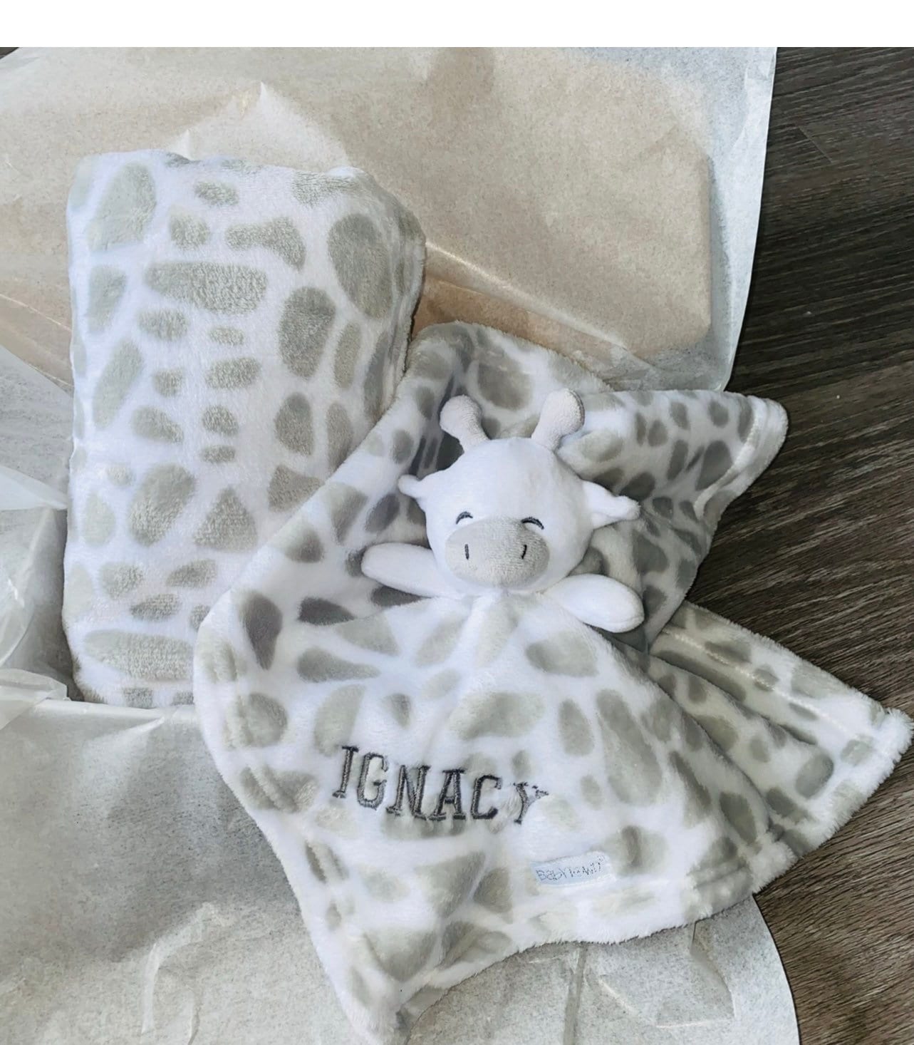 Personalisierte Baby-Geschenk-Decke Und Giraffen-Tröster-Geschenk-Set, Bestickte Babydecke, Graue Tröster, Neues Babygeschenk, Geschenk von thebababee