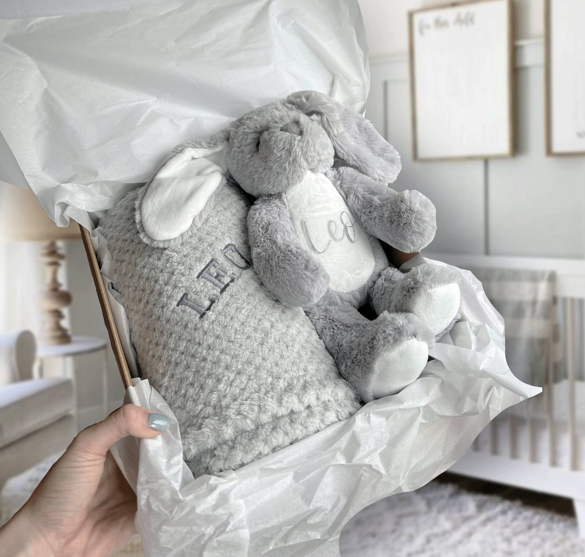 Personalisiertes Baby-Geschenk-Set Mit Hase Und Decke, Neugeborenen-Baby-Geschenk-Set, Geschenk Für Baby, Babyparty-Geschenk-Set, Personalisiertes von thebababee