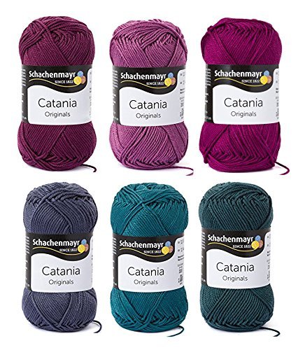 Woll-Set Baumwollgarn Schachenmayr Catania #1 - BlackBerry, Wollpaket Baumwolle zum Stricken und Häkeln von theofeel catania