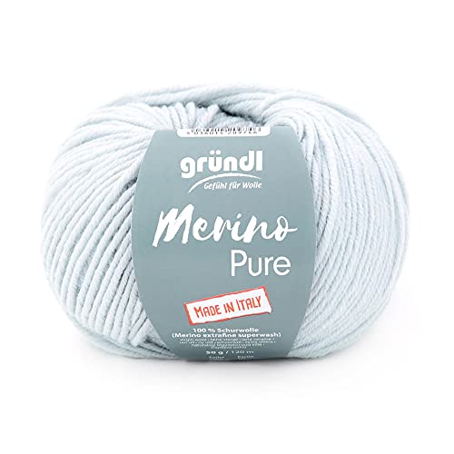 Gründl Wolle Merino pure Farbe 24, reine Merinowolle hell grau, zum Stricken oder Häkeln von theofeel