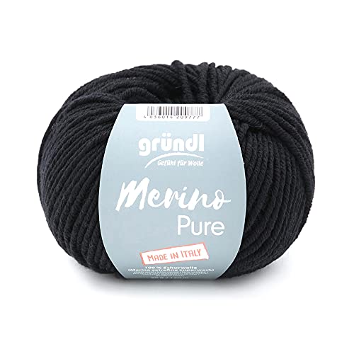 Gründl Wolle Merino pure Farbe 25, reine Merinowolle schwarz, zum Stricken oder Häkeln von theofeel