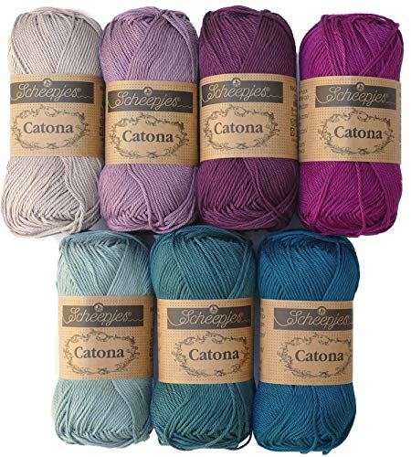 Häkelgarn Set Häkelwolle Baumwolle Scheepjes Catona #2 berry | 350g Baumwollgarn zum Häkeln und Stricken | 100% Baumwolle von theofeel