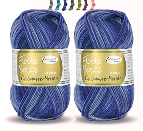 theofeel Set | Sockenwolle mit Kaschmir 4-fädig 2x50g | Sockengarn Rellana Flotte Socke Cashmere Merino | Strumpfwolle aus Merinowolle und Kaschmirwolle (1324 blau degradé (2x50g)) von theofeel