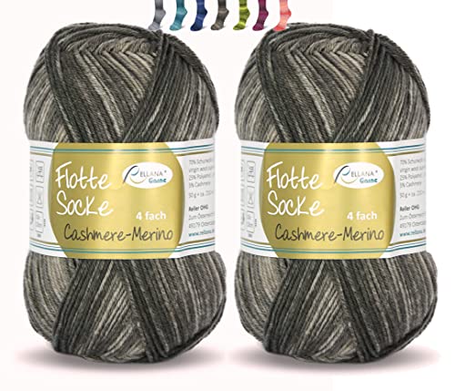 theofeel Set | Sockenwolle mit Kaschmir 4-fädig 2x50g | Sockengarn Rellana Flotte Socke Cashmere Merino | Strumpfwolle aus Merinowolle und Kaschmirwolle (1326 braun degradé (2x50g)) von theofeel