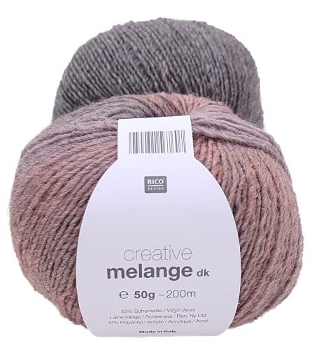 Rico Creative Melange DK 383185 Farbe 14, Wolle Nadelstärke 3,5 bis 4 mm mit Farbverlauf zum Stricken oder Häkeln, 50g ~ 195m von theofeel