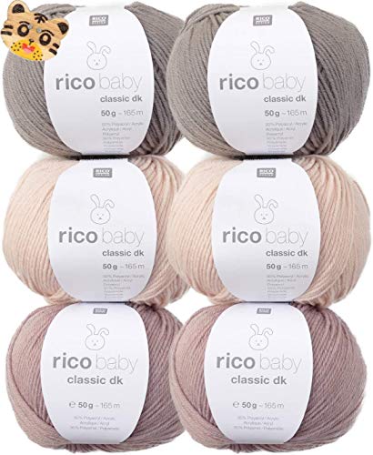 76,50€/kg | Woll-Set Babywolle & Tierknopf Rico Baby Classic 6x50g #9, weiche Wolle zum Stricken und Häkeln von theofeel