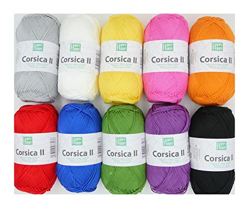 Wollpaket Baumwollgarn Set Baumwolle zum Häkeln und Stricken | Gründl Happy Hobby Corsica II | 10x100g Wolle Paket 1kg von theofeel