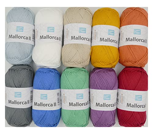 Wollpaket Baumwollgarn Set Baumwolle zum Häkeln und Stricken | Gründl Happy Hobby Mallorca II | 10x100g Wolle Paket 1kg von theofeel