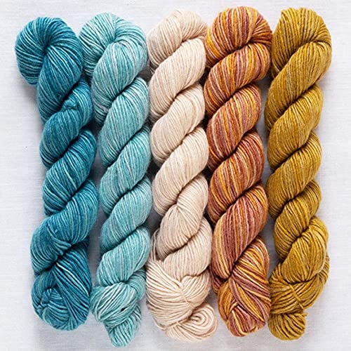 theofeel Manos del Uruguay Silk Blend Fino Minis Set Phoebe, 100g (5x20g) Wolle mit Seide zum Stricken, Merino extrafine + Seide, handgefärbt mit wunderschönem Farbverlauf von theofeel