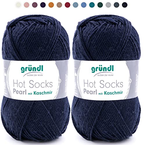 theofeel Set | 2x50g Merino Sockenwolle mit Kaschmir | Gründl Hot Socks Pearl 09 marine dunkelblau | Strumpfwolle mit Kaschmirwolle | Cashmere Sockengarn zum Stricken oder Häkeln von theofeel