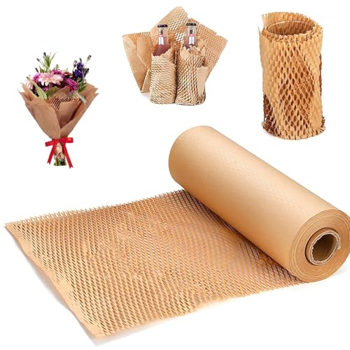 Wabenpapier Verpackungspapier, 30 cm x 30 M, Wabenpapier Rolle, Braunes Wabenpapier, Noppenfolie Alternative, Füll material Verpackung,Polsterpapier von thirei