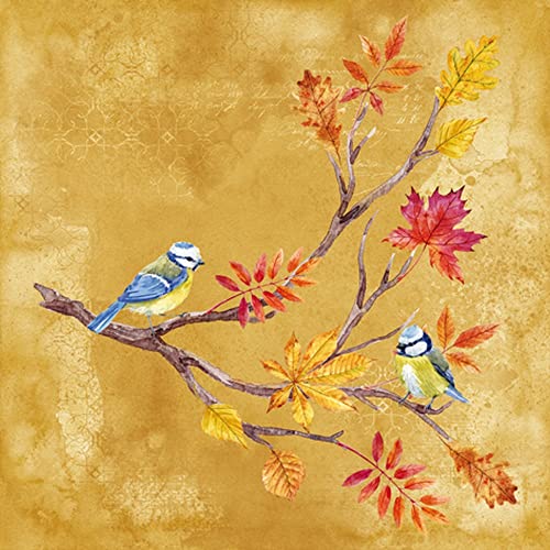 20 Servietten Blaumeisen auf herbstlichem Ast | Vogel | Blätter | Herbst | Tischdeko | Decoupage | Serviettentechnik 33x33cm von ti-flair