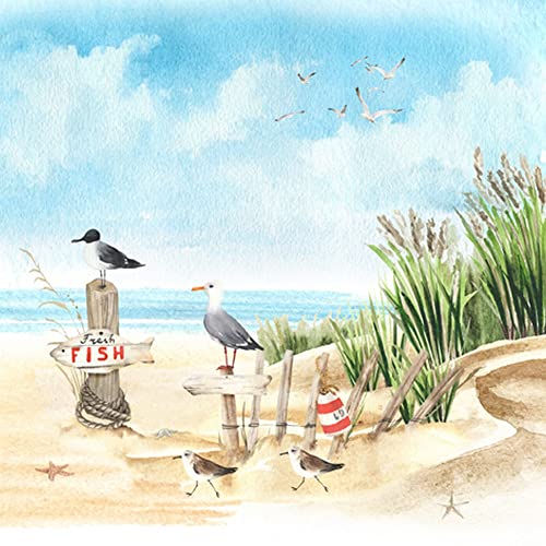 20 Servietten Möwen kundschaften den Strand aus | Meer | See | Tiere | Urlaub | Sommer | Tischdeko | Decoupage | Serviettentechnik 33x33cm von ti-flair