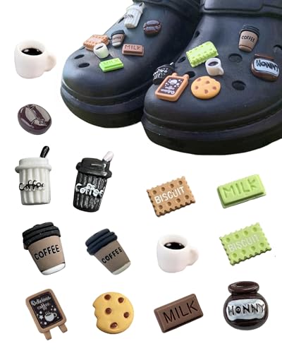 Kaffee-Anhänger für Schuhe, Damen, Herren, Mädchen, Jungen, 14 Stück, 3D-Multipackungen, Lebensmittelanhänger, Schuhe, Dekoration, Zubehör, Pins für Clog von tikono