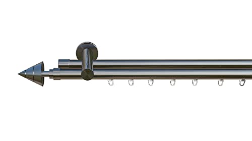 tilldekor Innenlauf Gardinenstange nach Maß, Korsika 2-läufig Edelstahl-Optik, 16mm Durchmesser, auf Maß gefertigt, 260 cm, inkl. Trägern und Endstücken von tilldekor