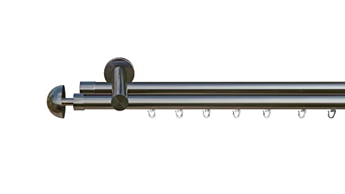 tilldekor Innenlauf Gardinenstange nach Maß, Prior 2-läufig Edelstahl-Optik, 16mm Durchmesser, auf Maß gefertigt, 190 cm, inkl. Trägern und Endstücken von tilldekor