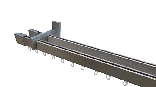 tilldekor Innenlaufsystem Gardinenstange auf Maß Inline, kantig, Aluminium, 140 cm, 2-Lauf, Edelstahl-gebürstet von tilldekor