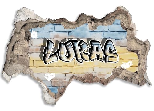 3D Wandtattoo Kinder personalisiert mit Namen | selbstklebend Wanddurchbruch | Loch in der Wand Mauerloch | Wandaufkleber Kinderzimmer Bilder | 60x40cm Gaming Graffiti von timalo