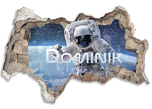 3D Wandtattoo Kinder personalisiert mit Namen | selbstklebend Wanddurchbruch | Loch in der Wand Mauerloch | Wandaufkleber Kinderzimmer Bilder | 60x40cm Weltall, Astronaut, Erde, Planet von timalo