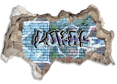 3D Wandtattoo Kinder personalisiert mit Namen | selbstklebend Wanddurchbruch | Loch in der Wand Mauerloch | Wandaufkleber Kinderzimmer Bilder | 90x60cm Graffiti, Mauer, Graffiti-Schrift, Gamer von timalo