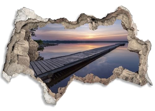 3D Wandtattoo selbstklebend Wanddurchbruch | Loch in der Wand Mauerloch | Wetterfeste Wandsticker Gross Innen und Outdoor | 120x80cm Abend See Steg von timalo