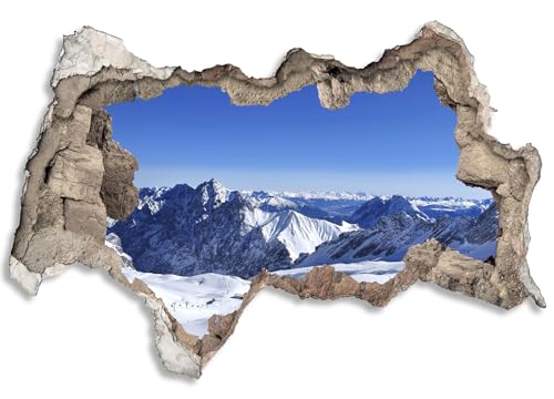 3D Wandtattoo selbstklebend Wanddurchbruch | Loch in der Wand Mauerloch | Wetterfeste Wandsticker Gross Innen und Outdoor | 120x80cm Berge Zugspitze Schnee von timalo