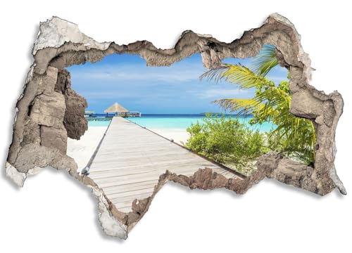 3D Wandtattoo selbstklebend Wanddurchbruch | Loch in der Wand Mauerloch | Wetterfeste Wandsticker Gross Innen und Outdoor | 120x80cm Meer Strand Palmen Thailand von timalo