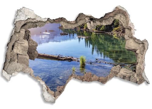 3D Wandtattoo selbstklebend Wanddurchbruch | Loch in der Wand Mauerloch | Wetterfeste Wandsticker Gross Innen und Outdoor | 120x80cm See Wald von timalo