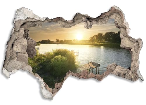 3D Wandtattoo selbstklebend Wanddurchbruch | Loch in der Wand Mauerloch | Wetterfeste Wandsticker Gross Innen und Outdoor | 120x80cm Sommer See Steg Natur von timalo