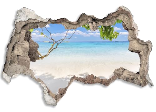 3D Wandtattoo selbstklebend Wanddurchbruch | Loch in der Wand Mauerloch | Wetterfeste Wandsticker Gross Innen und Outdoor | 120x80cm Strandblick Meer Thailand von timalo