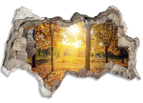 3D Wandtattoo selbstklebend Wanddurchbruch | Loch in der Wand Mauerloch | Wetterfeste Wandsticker Gross Innen und Outdoor | 120x80cm Wald Herbst Blätter von timalo